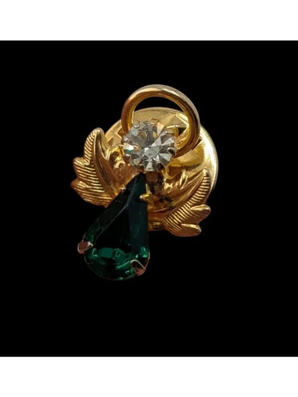 Vintage Angel Brooch Gold-Tone Green May Birthstone Accent 3/4 Inch Pin